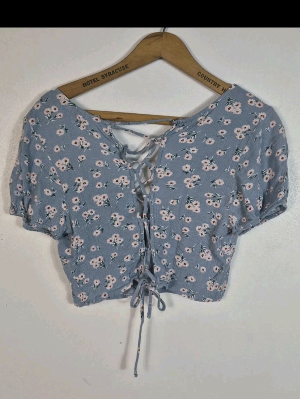 Sky & Sparrow Blue Floral Lace Up Crop Top Cottage Boho Medium - Picture 6 of 11